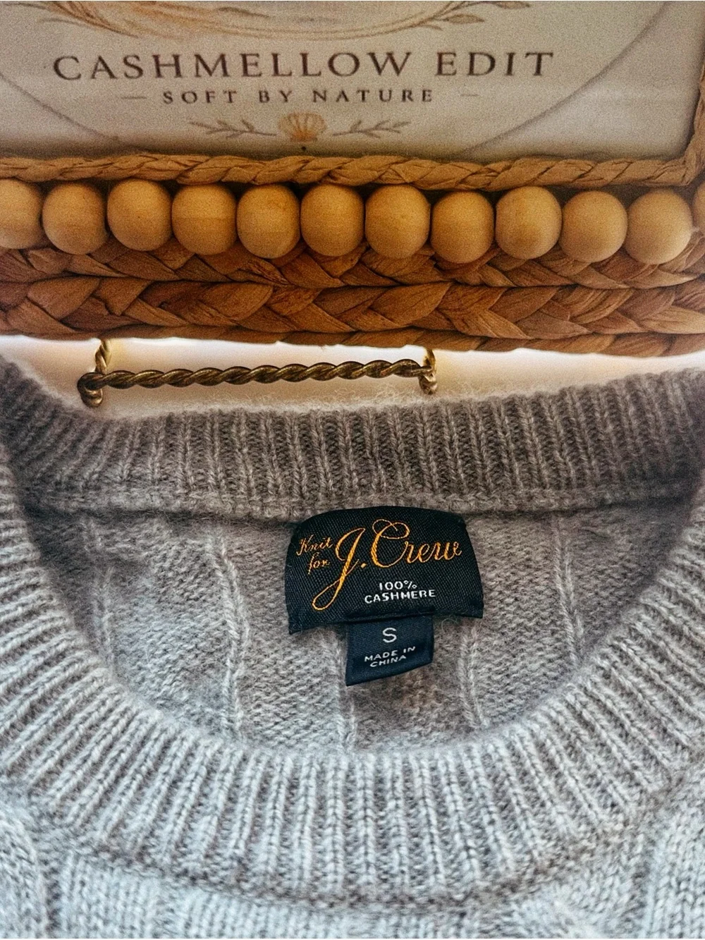 🤍 J.Crew 100% Cashmere Cable Knit Sweater • Heather Gray • S (Mended)
